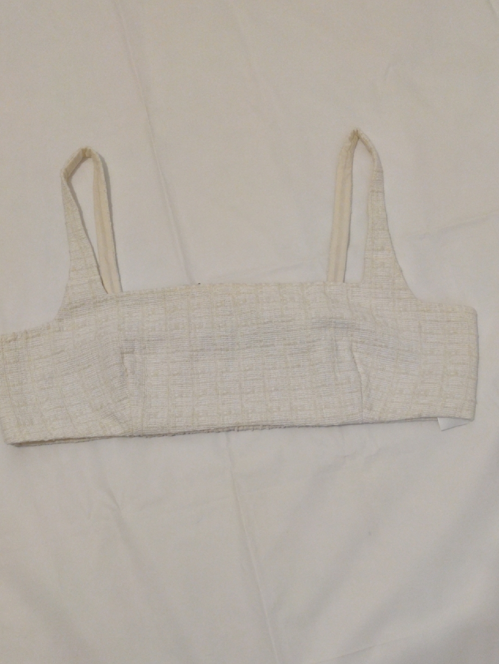 Royalty By Maluma. Cream Textured Square-Neck Crop Top